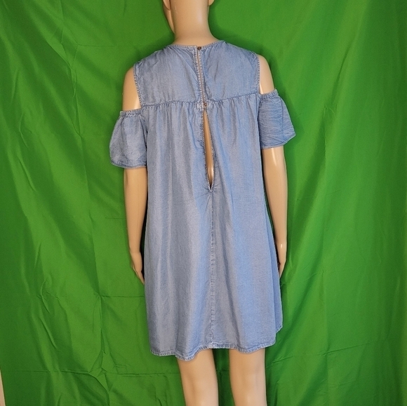 Zara chambray‎ Jumpsuit/dress With Cut-out Shoulders, - Picture 5 of 14